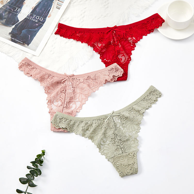 Picture of Thong Women's European and American Foreign trade sexy lace sexy women's underwear Low Waist Seamless transparent hollow T pants