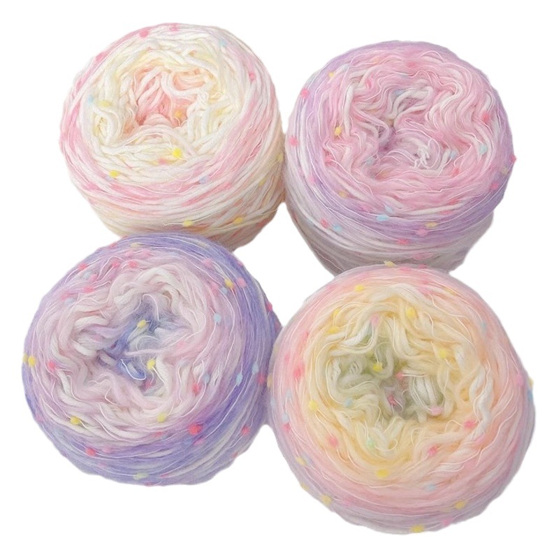 Handmade diy woven scarf line gradient hand mixed line rainbow sugar wool color section dyed coarse wool ball gift