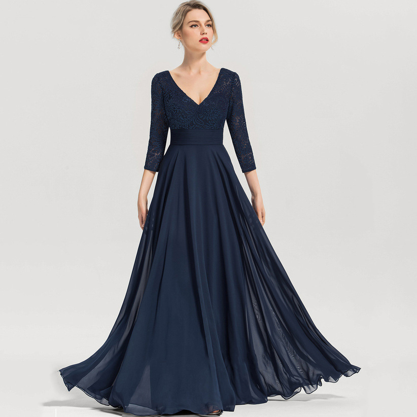 European and American elegant lace dress long floor skirt high waist slim-fit banquet dress cross-border foreign trade women's dress