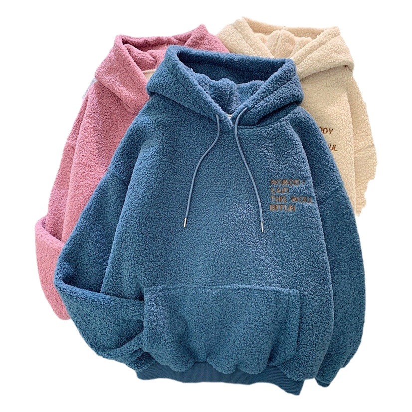 Official Picture Hooded Velvet Thickeneded Lamb Velvet Furry Sweatshirt for Women Korean Style Student Autumn and Winter Warm Jacket Dropshipping
