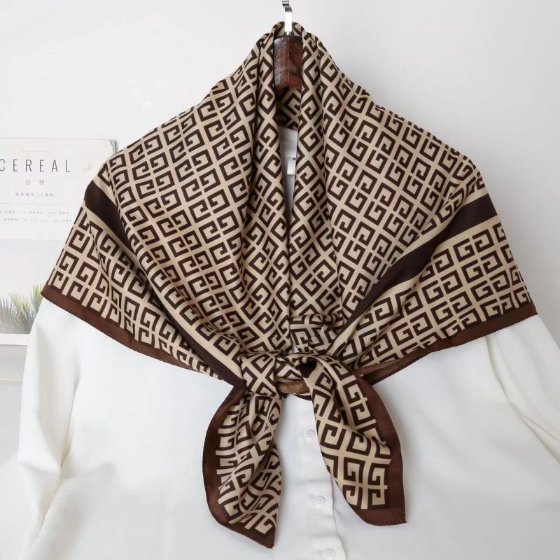 Picture of Autumn and winter all-match shawl animal printed black and white simple large square 90*90CM imitation silk twill silk scarf for women