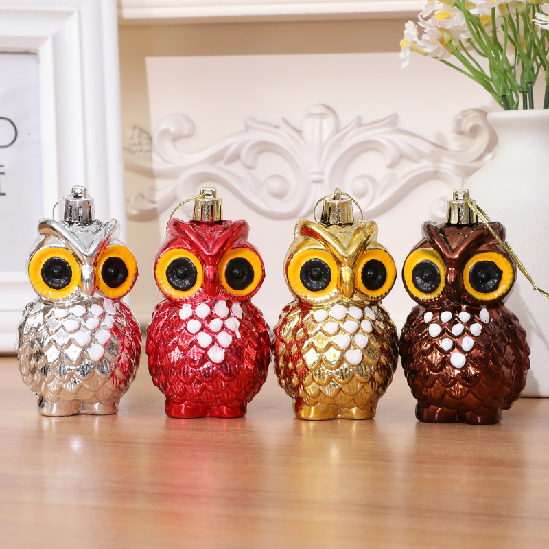 Cross-border wholesale Christmas decoration owl pendant Christmas electroplating plastic ball hanging decoration atmosphere layout props