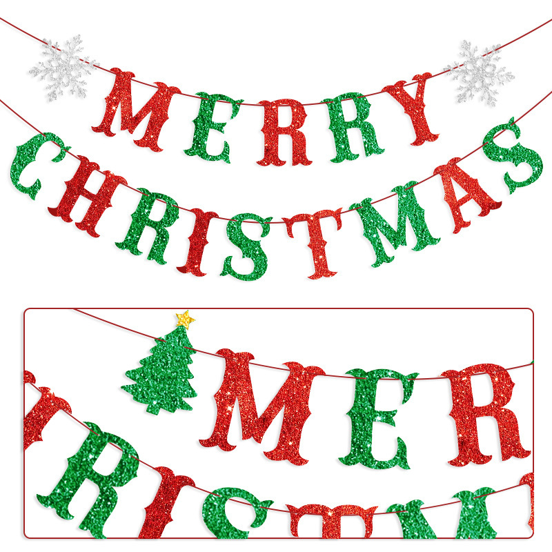 Picture of CHRISTMAS tree snowflake MERRY CHRISTMAS glitter flower CHRISTMAS decoration flag banner string flag
