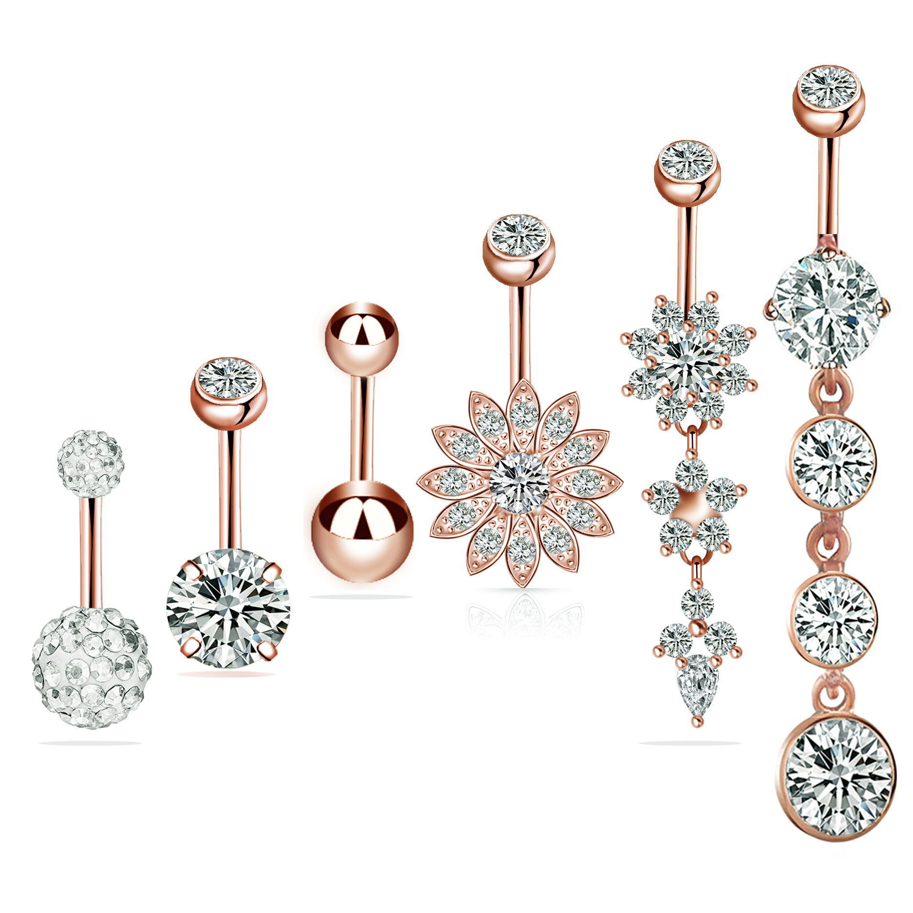 Picture of Amazon Fashionable and Simple Stainless Steel Piercing Navel Ring 6-Piece Set with Zircon Combination Set Piercing Jewelry
