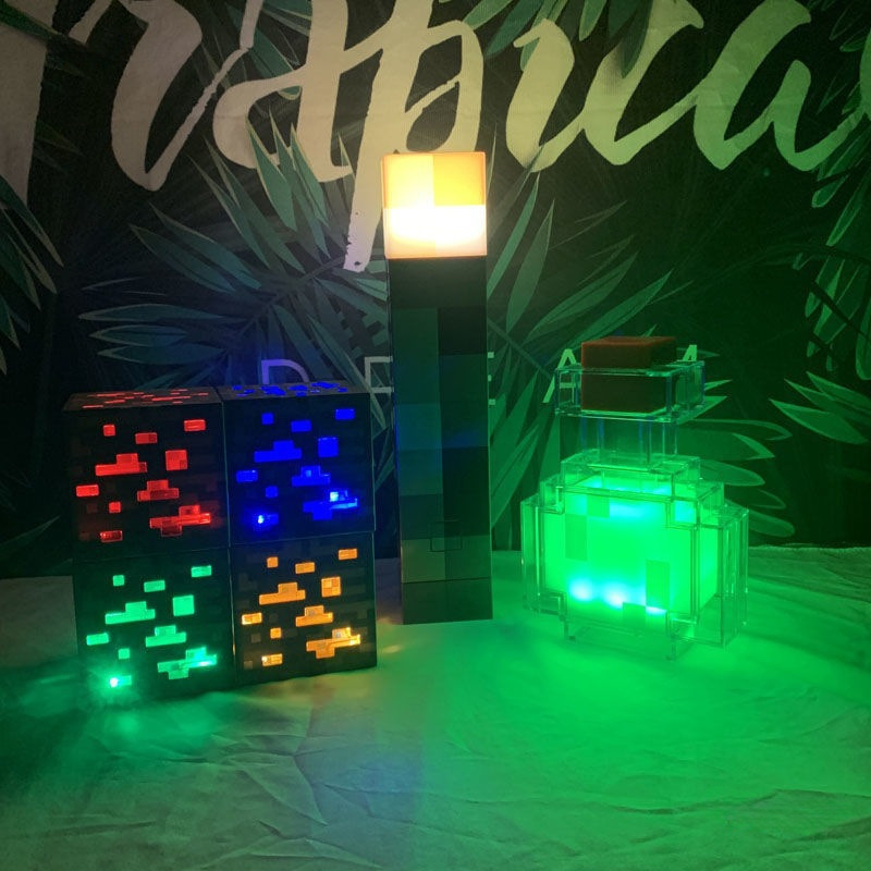 minecraft perimeter torch color-changing bottle ore night light rechargeable torch wall hangable toy model light