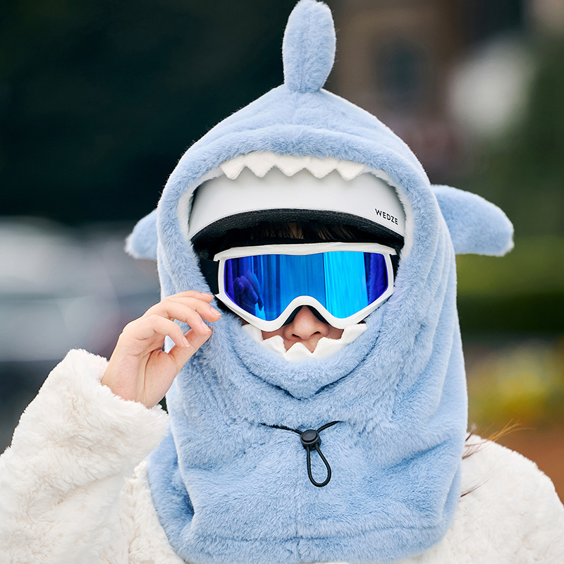 Picture of Tiktok shark hat mask integrated ear protection autumn and winter cycling warm pullover ski hat large capacity helmet hat tide