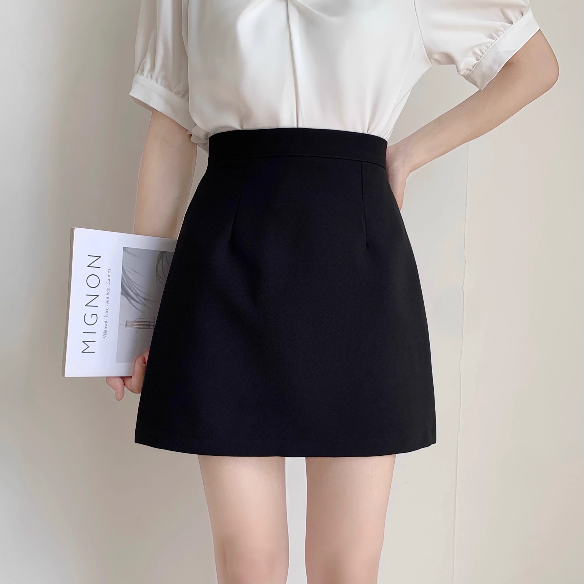 Suit Skirt Spring and Summer plus size New Retro A- line Mid-length Skirt Hong Kong Flavor All-match High Waist Slimming Workwear Hip Skirt