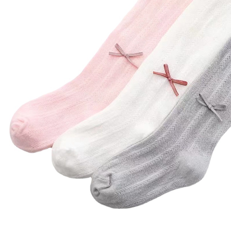 Spot spring and summer girls mesh pantyhose solid color mesh baby bottoming socks bow baby leggings thin