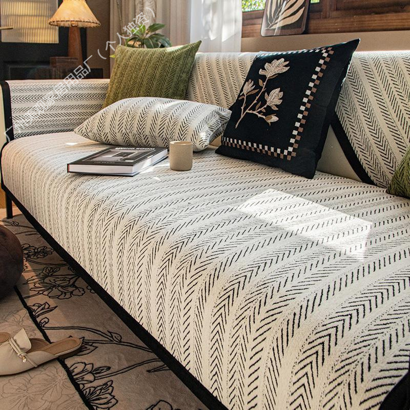 2024 New Style Sofa Cushion Four Seasons Universal Non-Slip French Antique Simple Straight Row Cushion Cover Cloth Sofa Cover