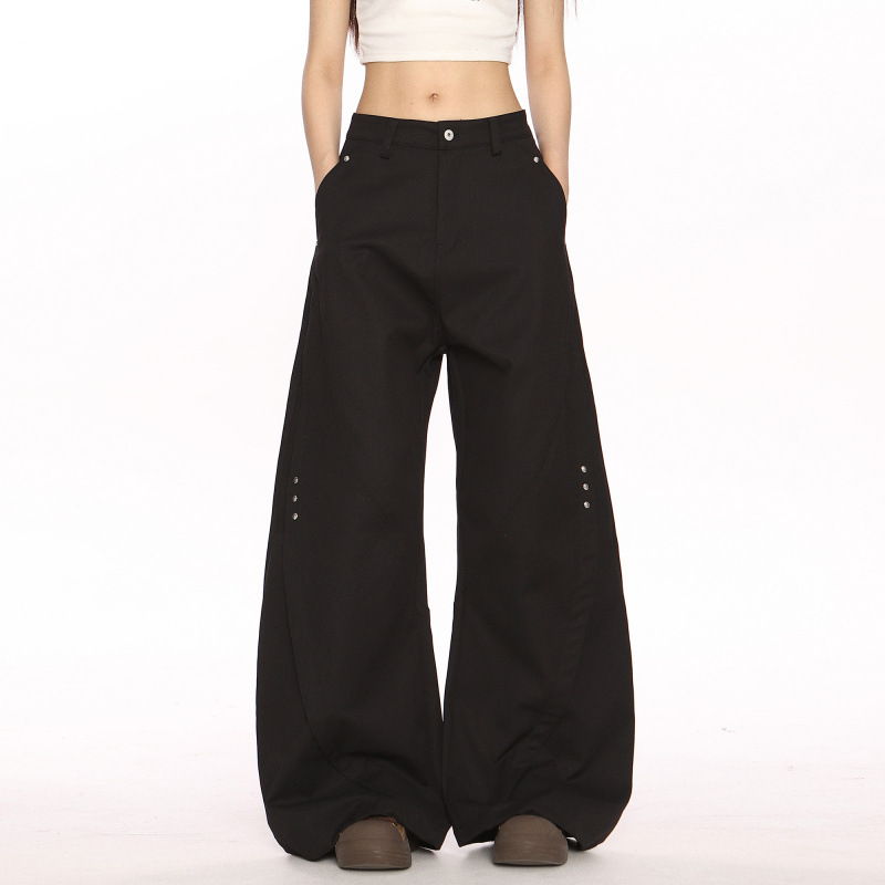 Biggold Black Deconstructed Scimitar Pants Casual Dress Pants Women Niche Design High-End Wide-Leg Floor-Length Trousers Trendy