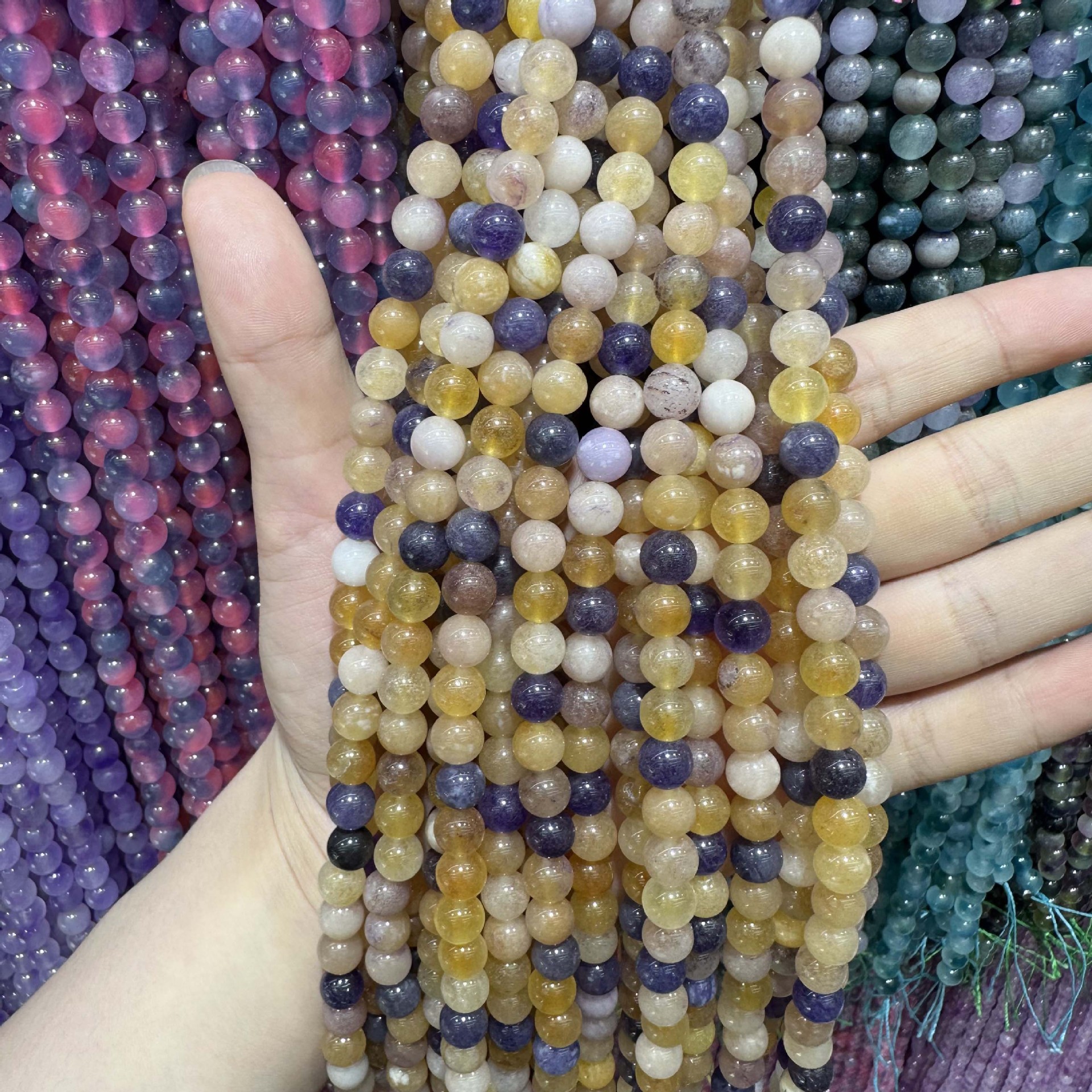 Picture of Live hot grade a chalcedony 8mm two-color round beads beads handmade diy Internet celebrity matching in stock jewelry