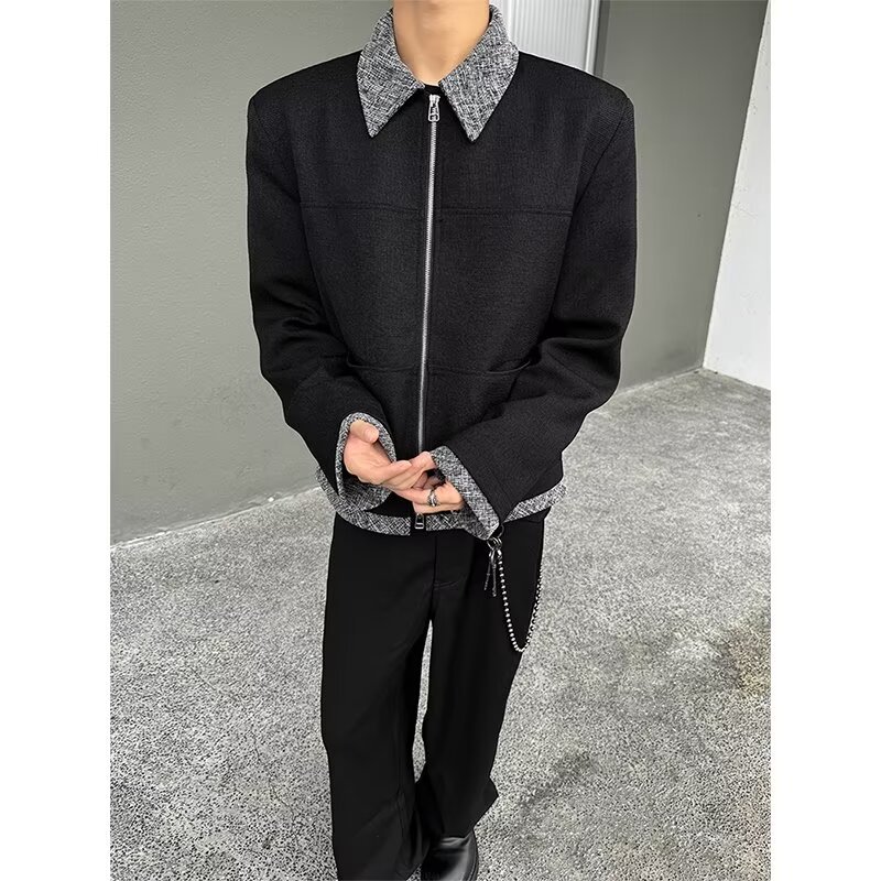 Picture of Trendy Zipper American Style Street Lapel Casual Short Wide Autumn and Winter Jacket Trendy Standard regular Teen regular