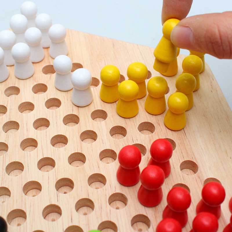 Picture of Hexagonal children's checkers boys and girls primary school students parent-child chess games wooden checkers board games educational toys