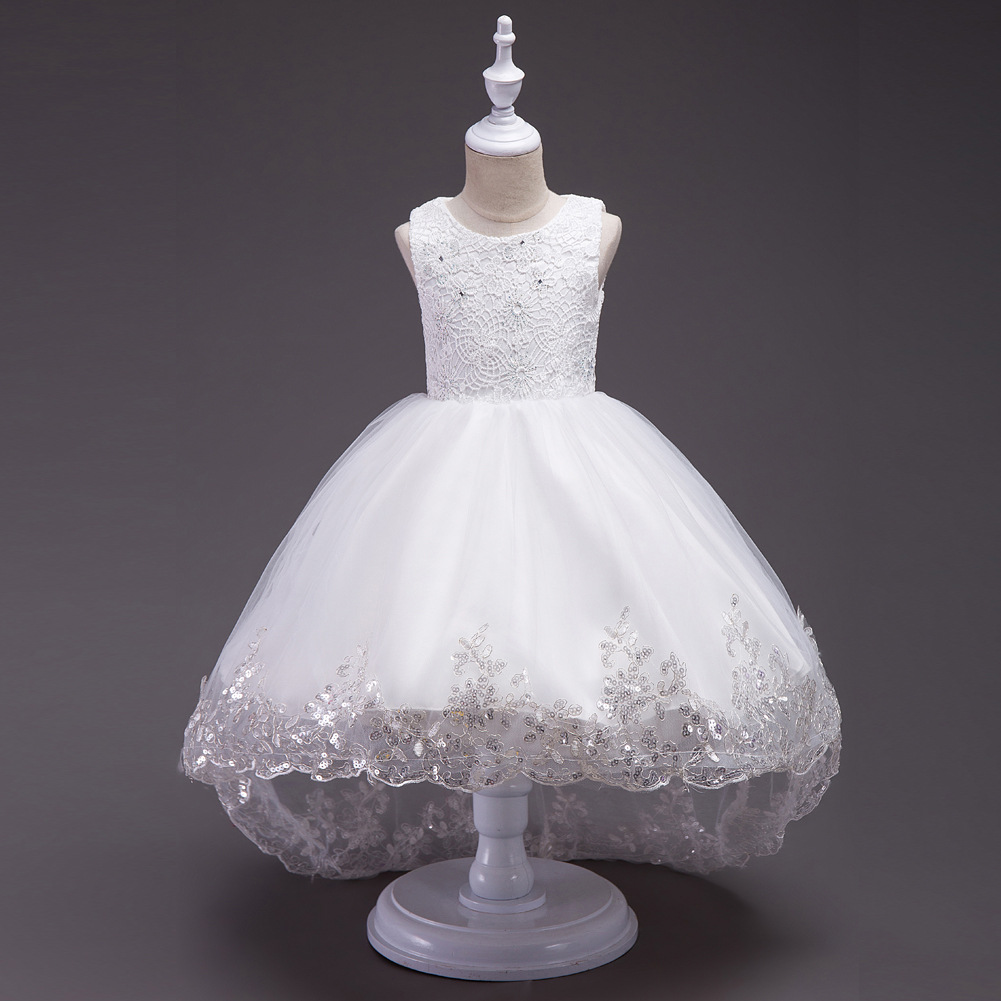 Picture of Cross-border Girls' Birthday Wedding Dress Tail Dress Children's Gauze Crochet Princess Dress Show Host Dress