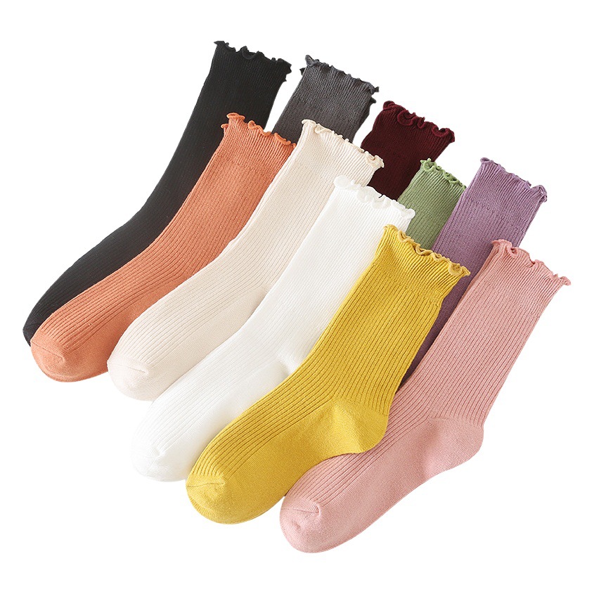 Spring and Autumn New Socks Women's Japanese Fungus Lace Stacks Fresh 10 Color Cotton Mid-tube Socks Wholesale
