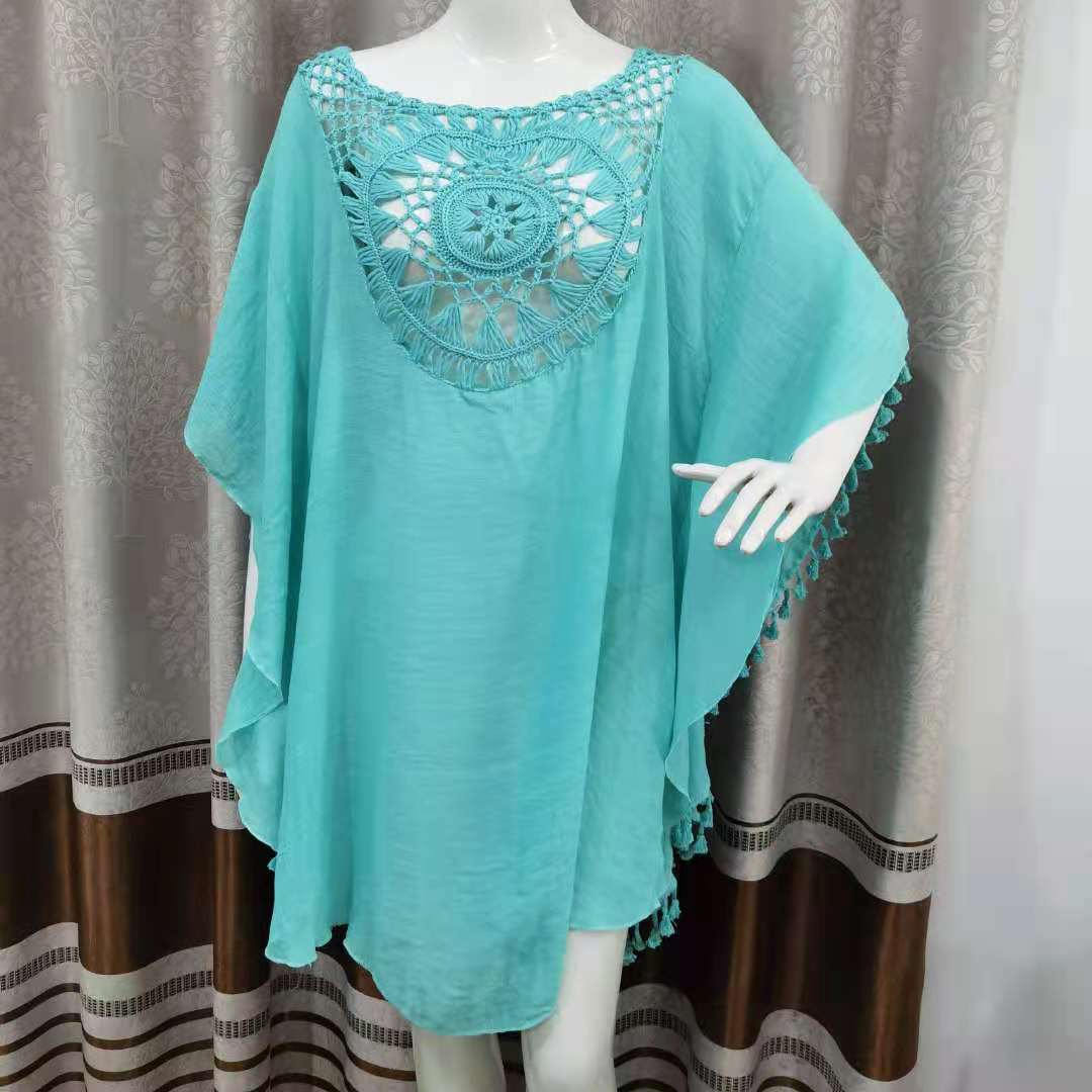 Picture of Loose bikini tassel blouse beach coat women's hollow pullover hot spring blouse seaside sun protection swimsuit outer wear