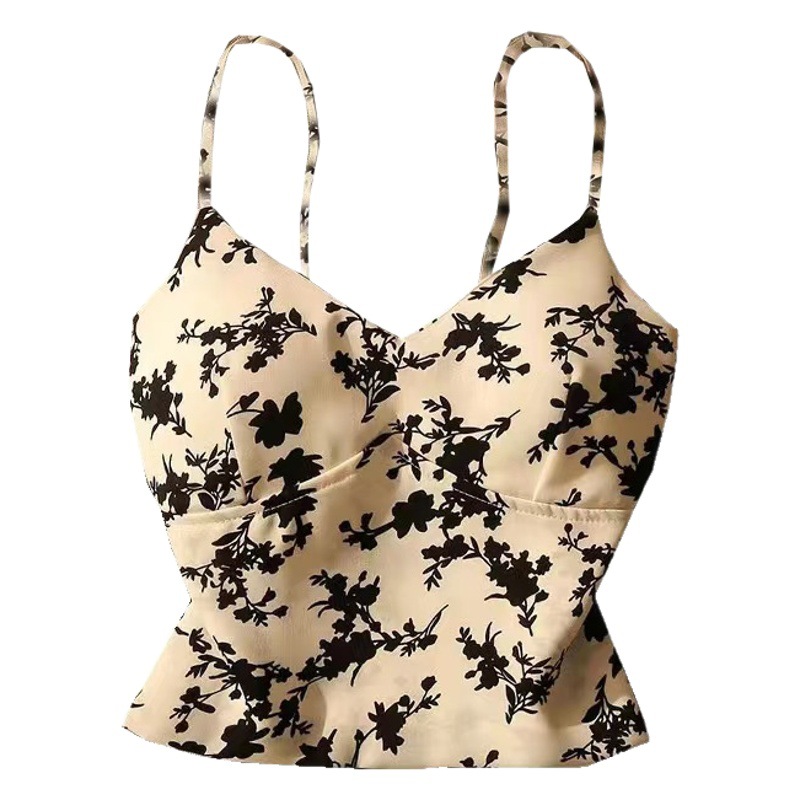 French floral strap women's chest pad moisture wicking base tube top running training yoga workout clothes