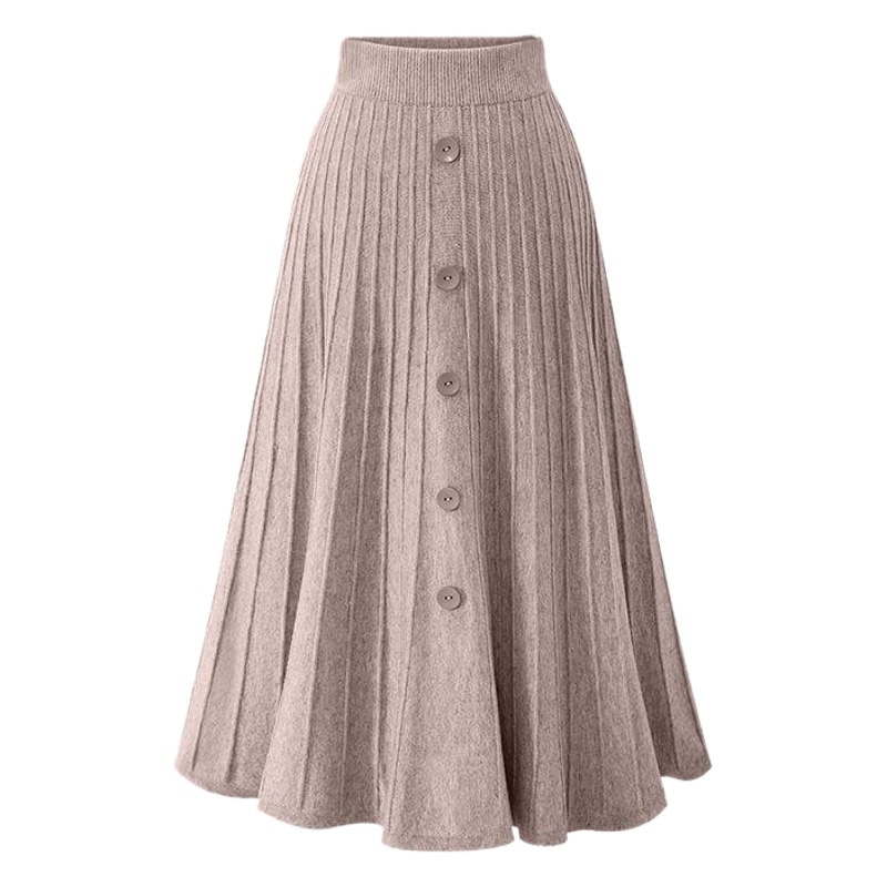 Half-Length Mid-Length Skirt for Women in Autumn and Winter New Loose Large Size Single-Breasted A-Line Large Hem Pit Strip High-Waisted Knitted Pleated Skirt