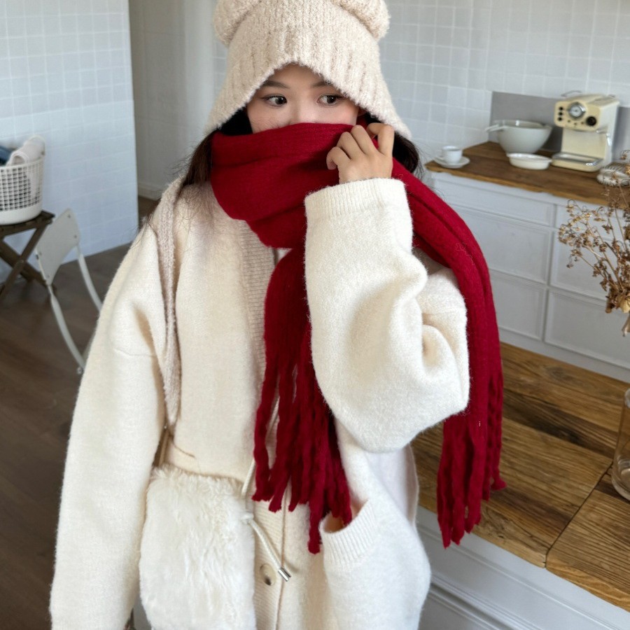 Picture of Korean Drama Ernie Red Scarf Women's Winter Korean Style Christmas Knitted 2024 New Thick Warm Scarf