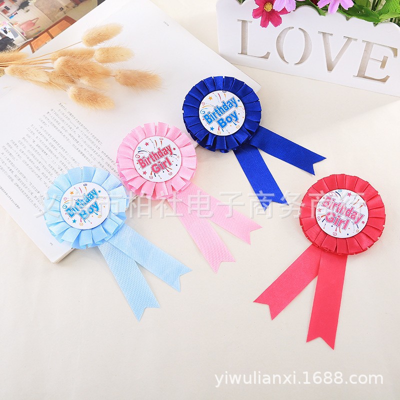 Picture of Tinplate badge cross-border source Birthday boys and girls Birthday party lace badge color can be set
