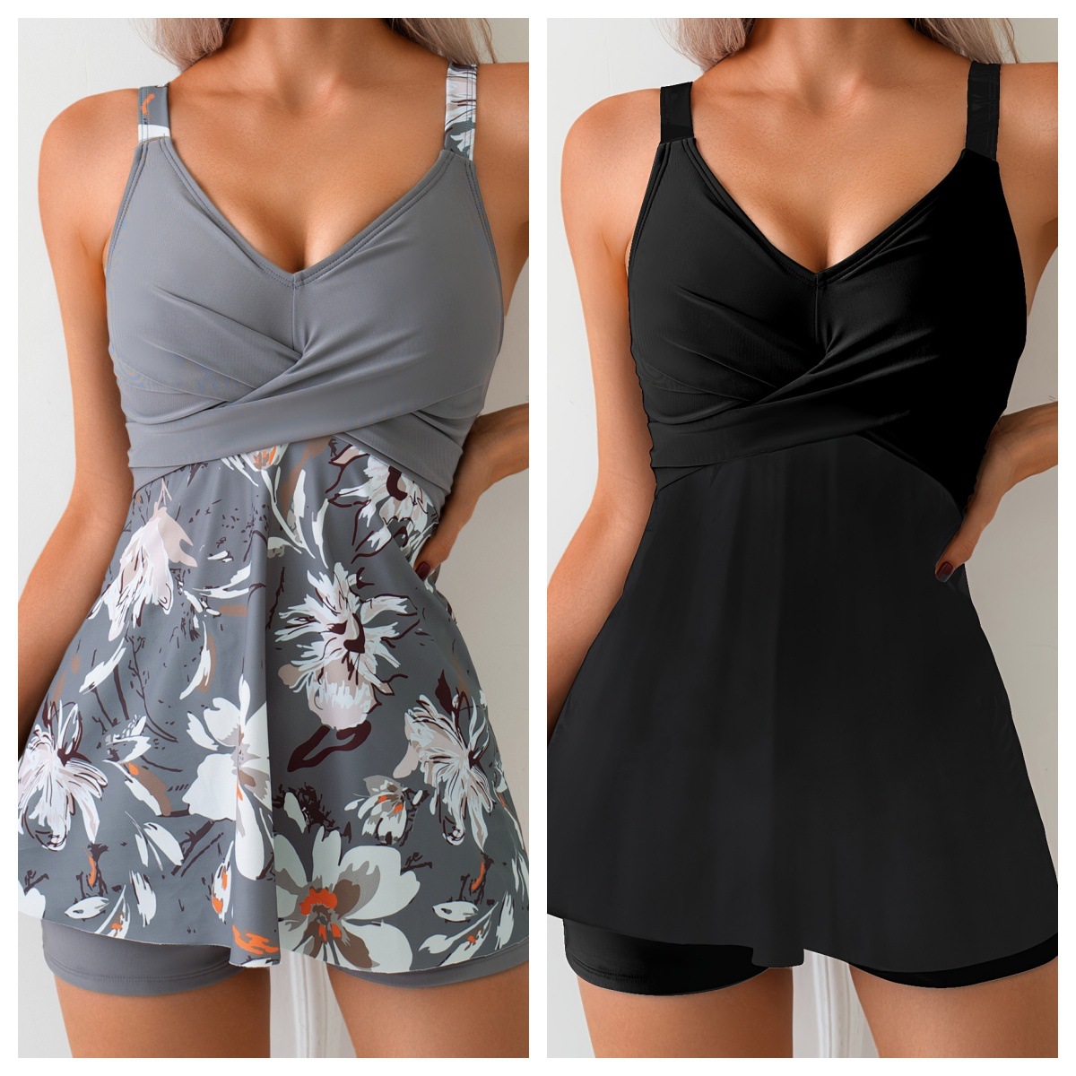2025 New European and American Printed Hot Spring Swimsuit Cross-border Sbopif Printed Conservative Corner Tripe Covering Gini
