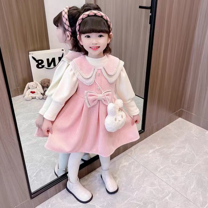 Sweet Korean Two-Piece Suit 2024 Autumn New Long-Sleeved All-Match Warm Top Base-Layer Shirt Doll Collar Vest Skirt