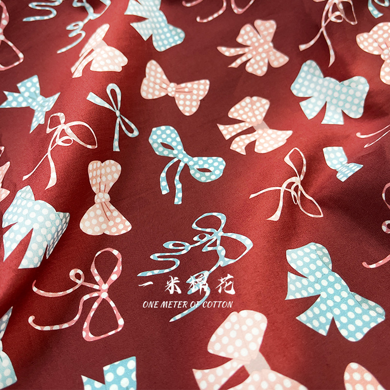 Cotton 60 Poplin Bow Digital Printed Fabric Clothing Women's dress Shirt Skirt Fabric