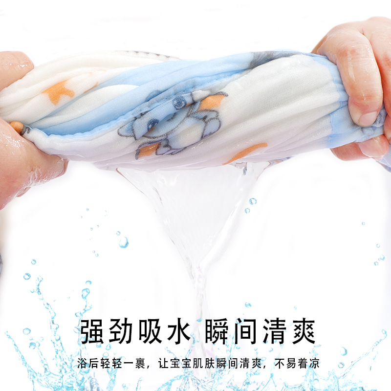 Picture of Gauze Bath Towel Spring New Wide Side Increase Baby Blanket Newborn Six-Layer Cartoon Printed Gauze Cushion