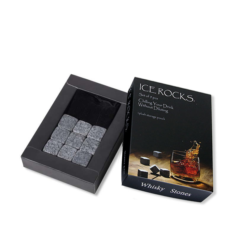 Picture of Marble Ice Wine Stone Color Box with Cloth Bag Whiskey Stones Cooling Stones Quick-Freezing Ice Cubes Stone Set Ice Wine Gadget