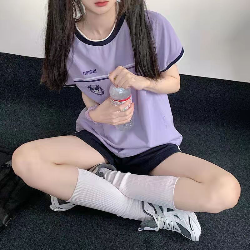 Picture of Cross-Border Purple Sports Suit for Women 2025 Summer Student Casual Large Size Sportswear Short-Sleeved Shorts Two-Piece Set