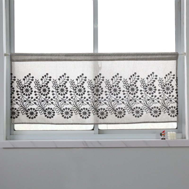 Picture of Beautiful elements of antique cotton embroidered curtain kitchen half curtain non-perforated wear Rod decorative hanging curtain factory wholesale