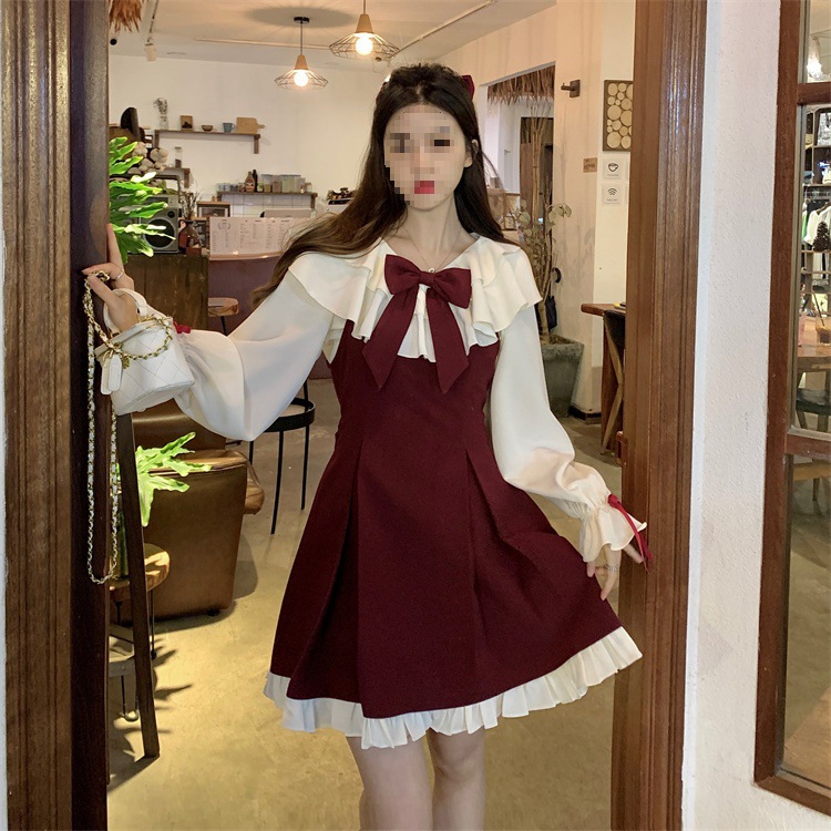 Red New Year Dress plus size chubby girl Early Spring dress Women's Princess Style Age-reducing Niche Design Bow