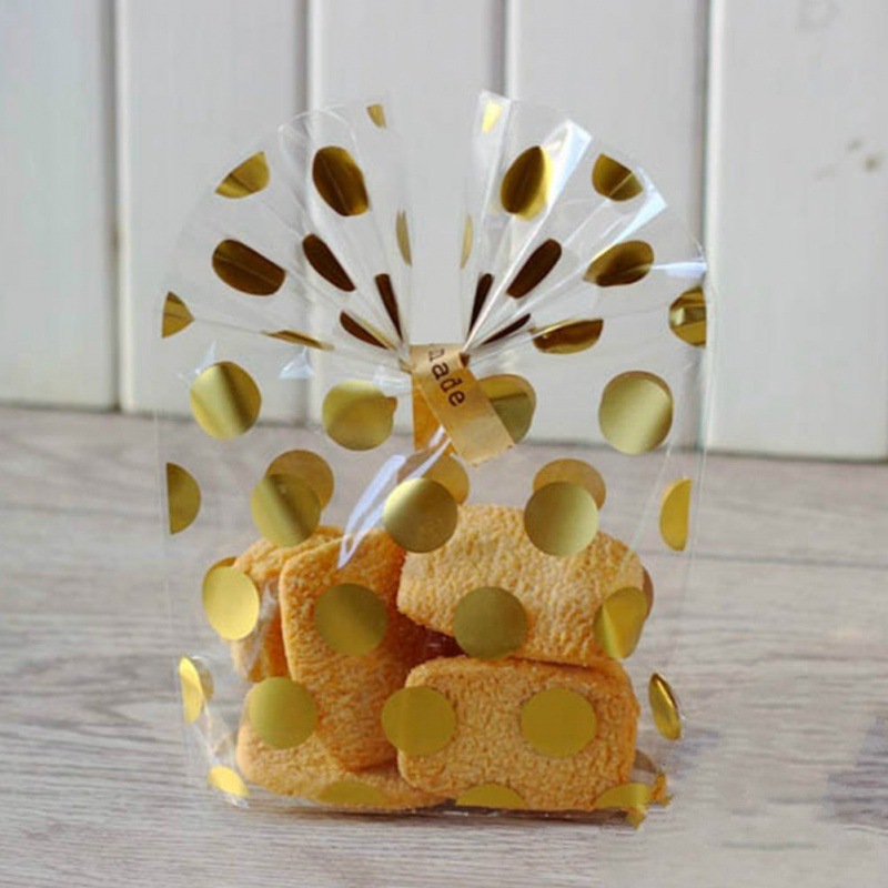 100 Golden Polka Dot Vertical Flat Pocket Baking Cookie Candy Packaging Bag Skin Care Bag Gift Decorative Bag