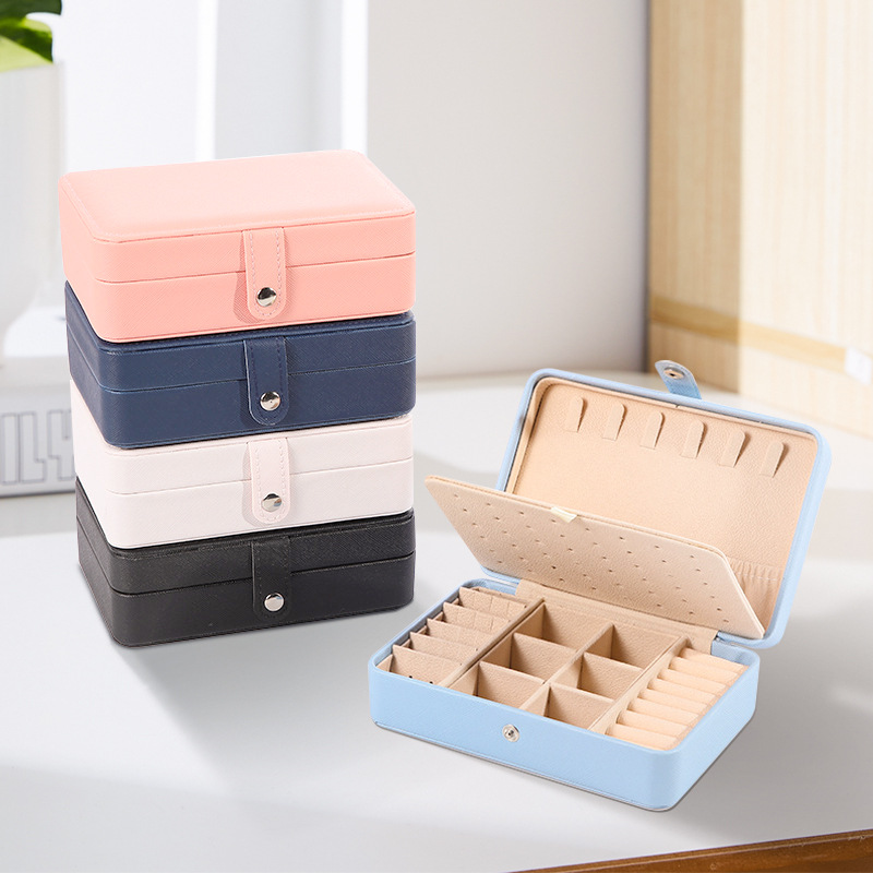 New leather portable jewelry box high-end sense double-layer simple earrings earrings ring jewelry box storage box wholesale