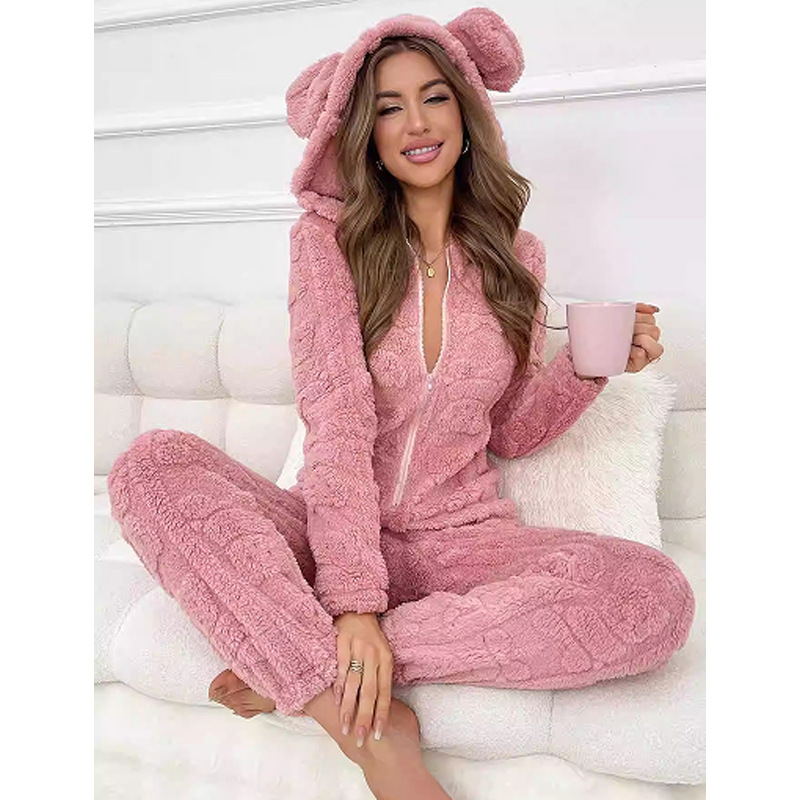 Cross-border Hairy Panorama Women's Autumn and Winter New High-end Hooded Thickened Warm Panties Home Clothes