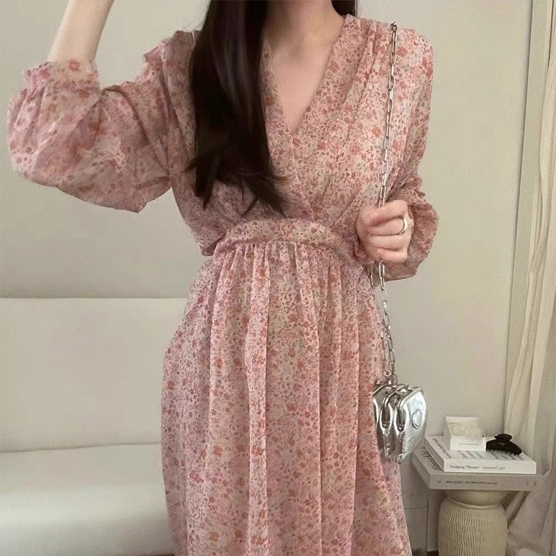 Spot Large V Neck Floral Dress Women's 2025 Summer Korean Dongdaemun Casual Loose Skirt Imissy*U