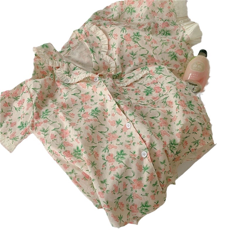 Summer 2023 New Floral Short-sleeved Pajamas Women's Internet Popular Style Girl's Sweet High-end Home Clothes Shorts Set