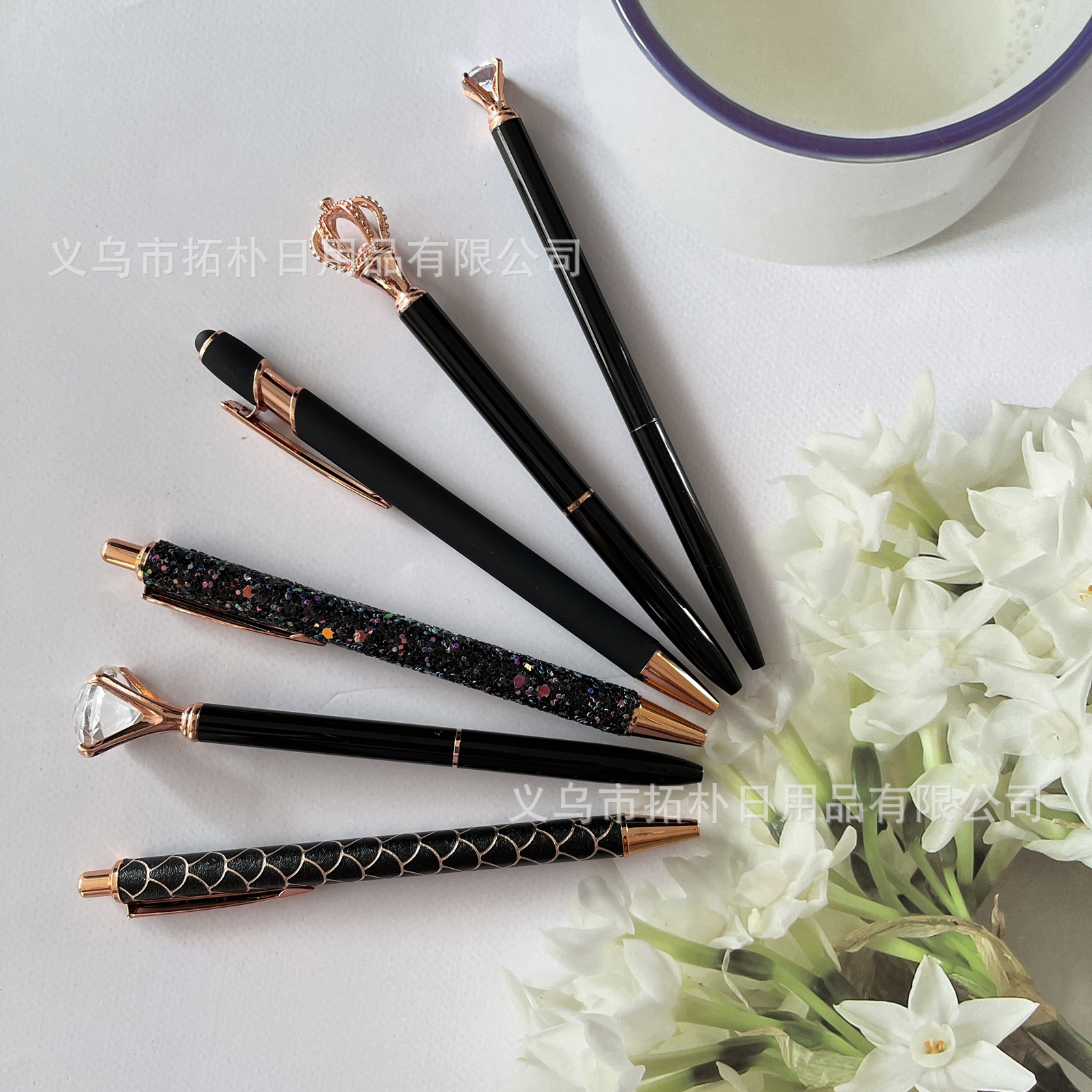 Press the diamond ballpoint pen 6 sets of ballpoint pen rhinestone ballpoint pen pink diamond color ballpoint pen