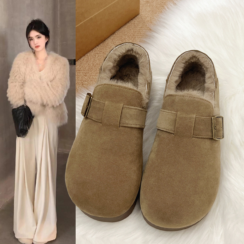 fleece-lined all-inclusive vintage Birkenstocks shoes women's winter 2024 new one-step cotton shoes Mao Mao shoes thick warm snow boots