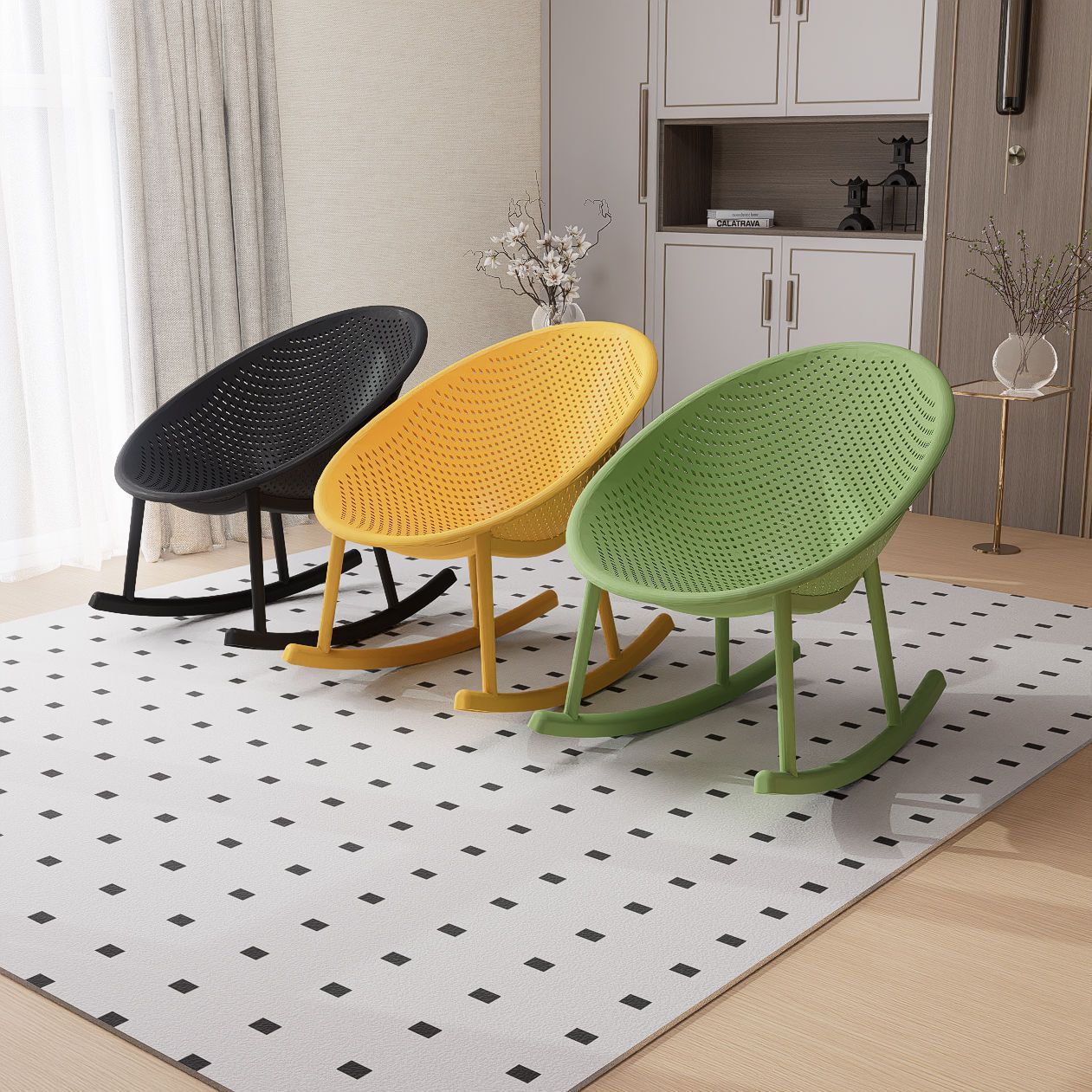 Nordic plastic rocking chair balcony leisure home recliner living room adult simple sleeping chair Internet celebrity hollow rocking chair