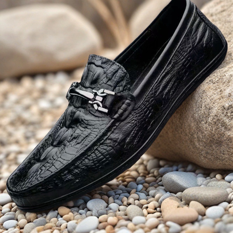Men's new leather shoes, men's high-end crocodile pattern beanie shoes, business casual shoes, fashion trend, and driving shoes