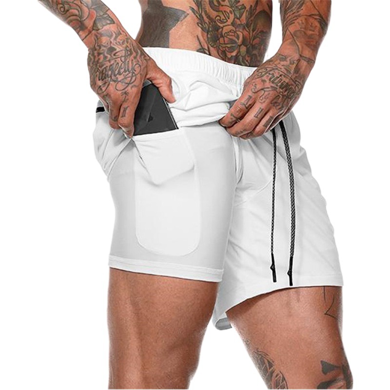 Foreign Trade Muscle Fitness Shorts Cross-Border Summer New Men's Mesh Double-Layer Sports Quick-Drying and Breathable