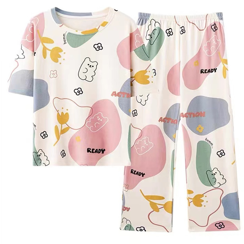 Picture of Pajamas Women's Summer Short-sleeved Cropped Pants Pullover Round Neck Printed Women's Spring and Autumn Plus Size Wide Home Clothes suit