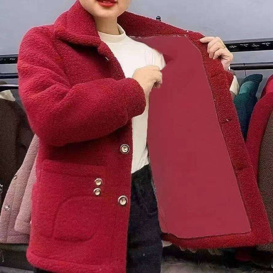fleece-lined Thickened Imitation Lamb Fluff Fur Mother's Mid-Length Coat Fur Warm Coat for Women