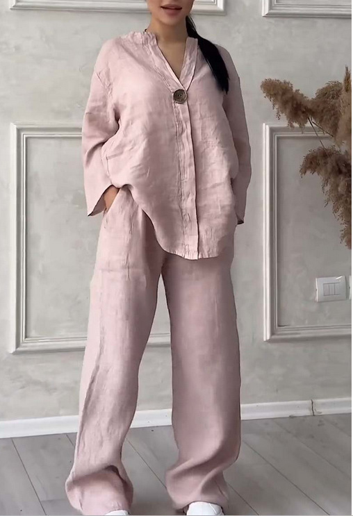 Picture of Amazon 2025 Europe and the United States cross-border new women's independent station AliExpress fashion solid color cotton casual suit pants