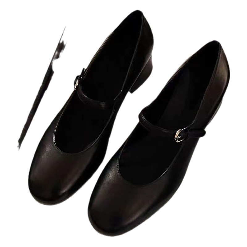 Grape mother with temperament sister ~ round head shallow mouth word with commuter slim thick heel Mary Jane shoes