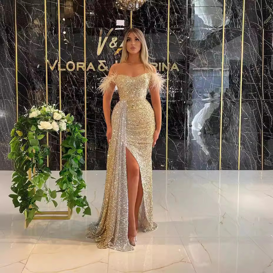 Foreign Trade European and American Cross-Border 2023 Spring New Women's Clothing Aliexpress New V-Neck Dress Slim Slit Long Skirt