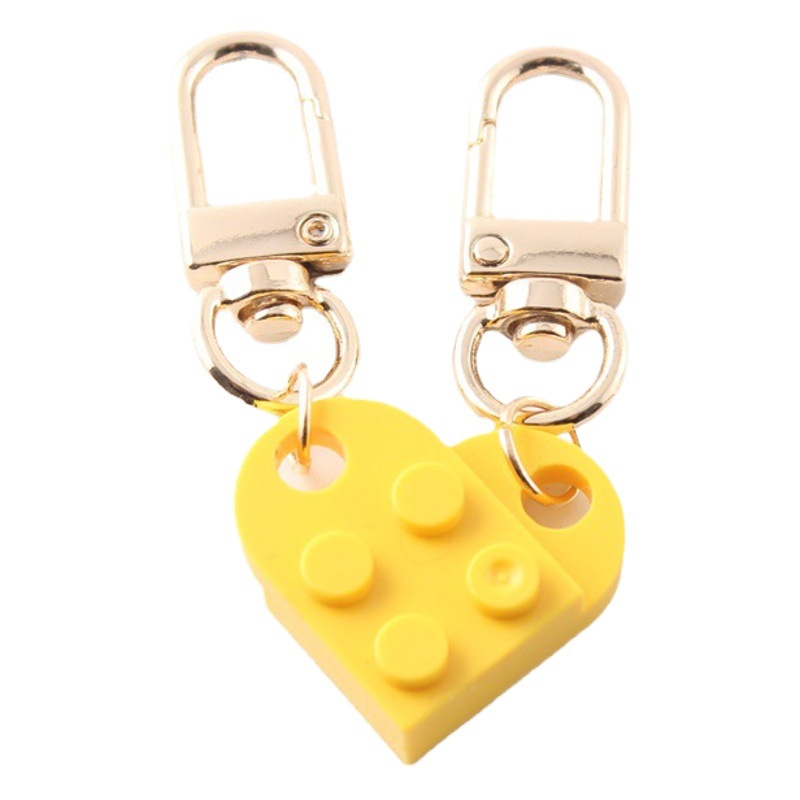 New Cross-border Wholesale Candy Color Splicing Two-in-One Building Blocks Heart-shaped Keychain Class Couple Keychain Spot