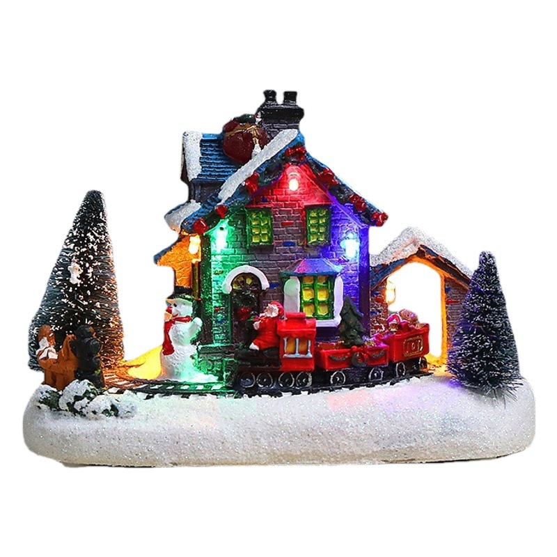 Cross-Border New Christmas Decoration Led Lanterns Snow View House Luminous Cabin Ornaments Christmas Gifts Gifts