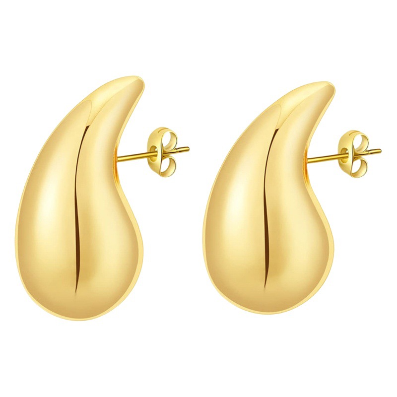 High-grade stainless steel Women's hollow earrings light luxury water drop earrings glossy titanium steel plated 18K real gold earrings